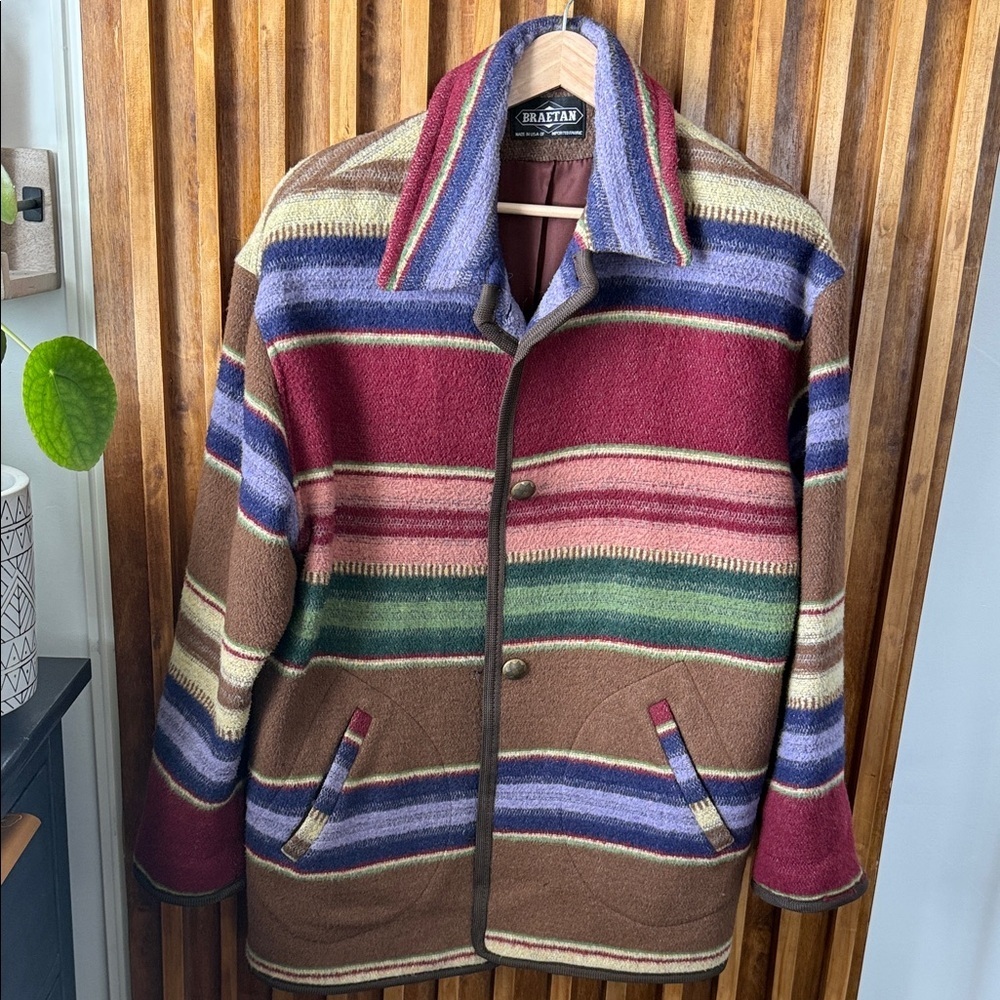 BRAETAN Wool Blend Southwestern Overjacket Retro Navajo Style. Size S Mens